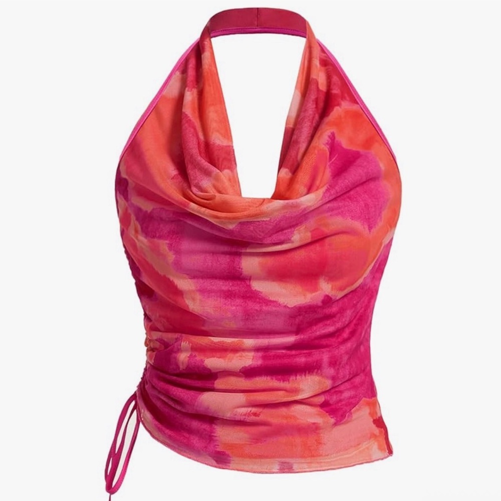 Pink and Orange Tie Dye Halter Top